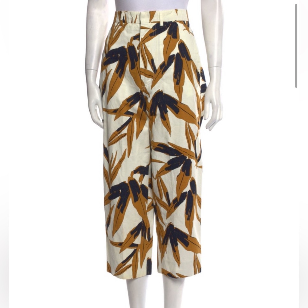 Marni Cream and Brown Leaf Print Pants